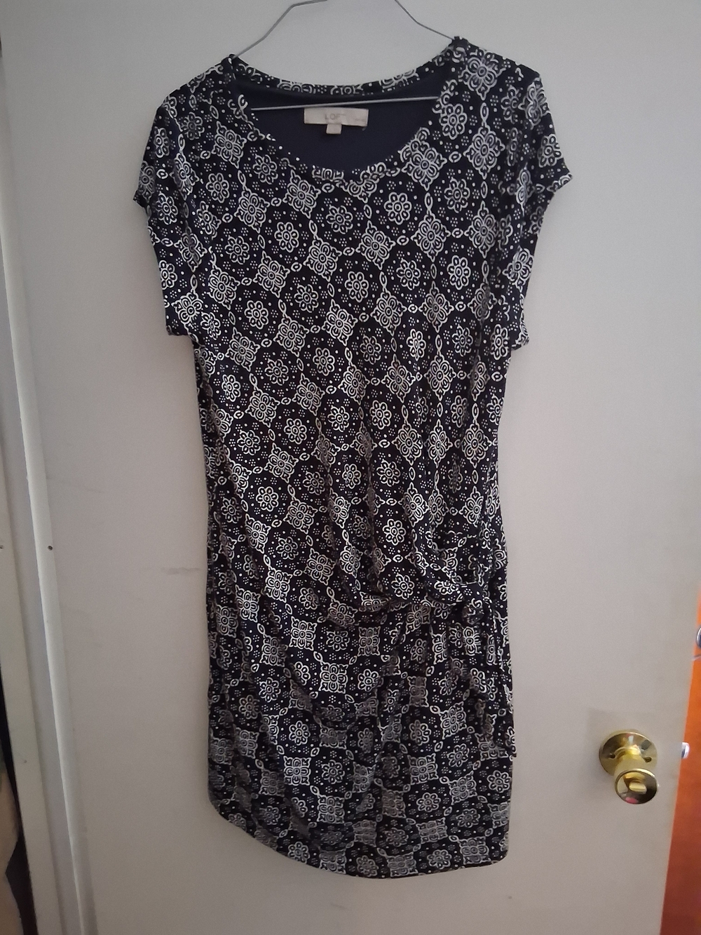 LOFT Black & White Patterned Short Sleeve Dress
